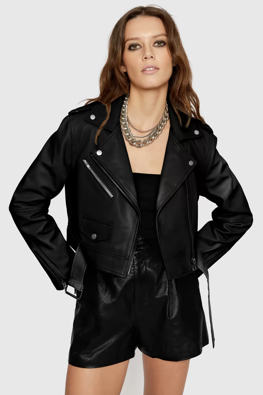 Cheap Rebecca Minkoff Cropped Jett Moto Jacket BLACK