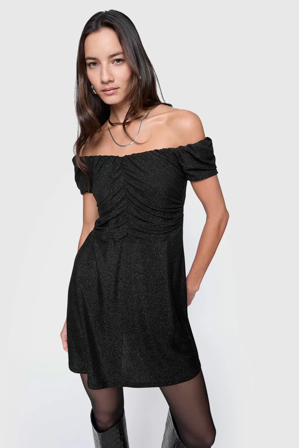 Best Sale Rebecca Minkoff Devin Off Shoulder Dress TrueBlack