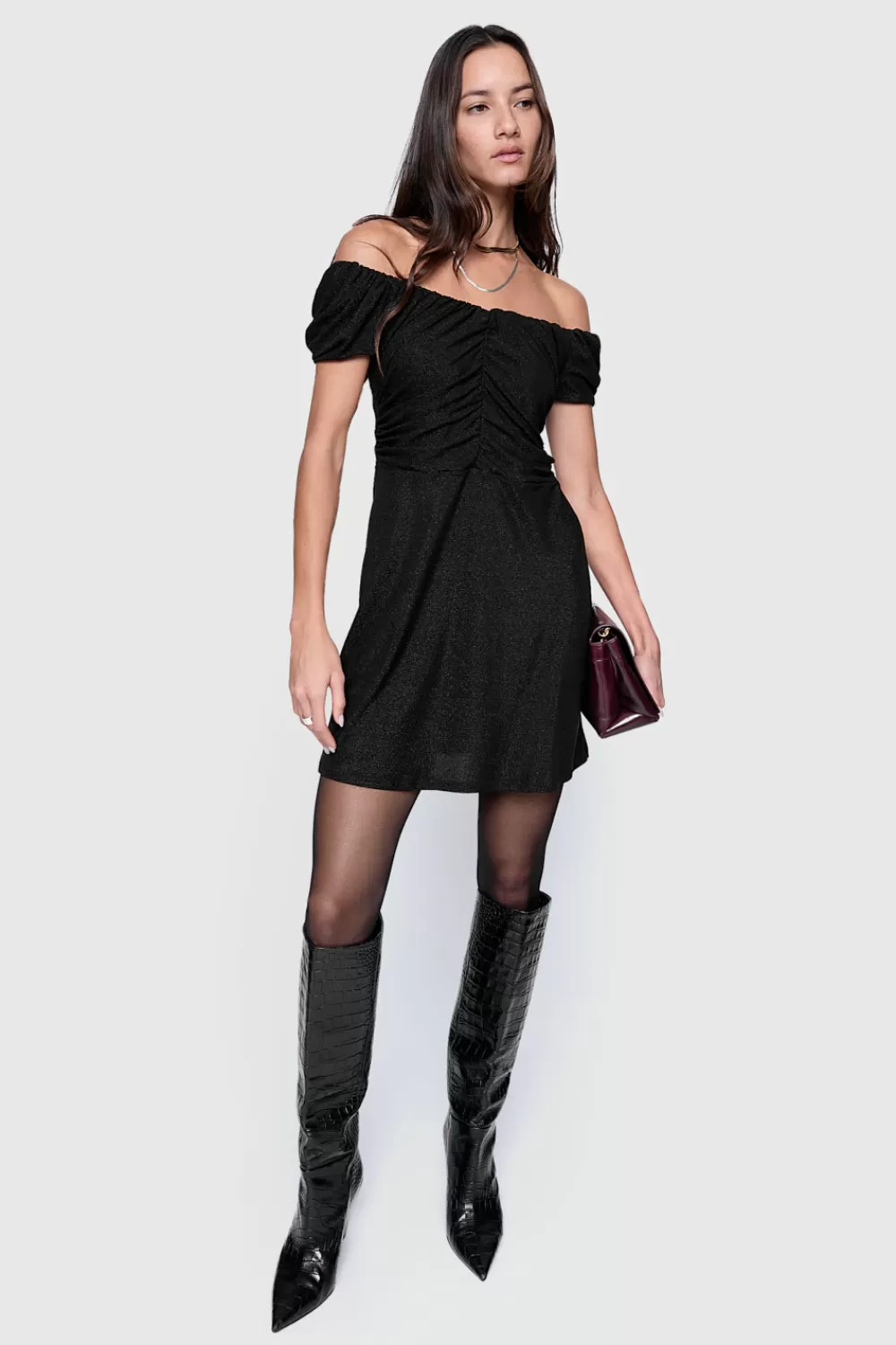 Best Sale Rebecca Minkoff Devin Off Shoulder Dress TrueBlack