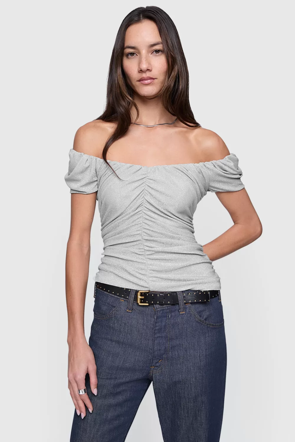 Cheap Rebecca Minkoff Devin Off Shoulder Top Silver