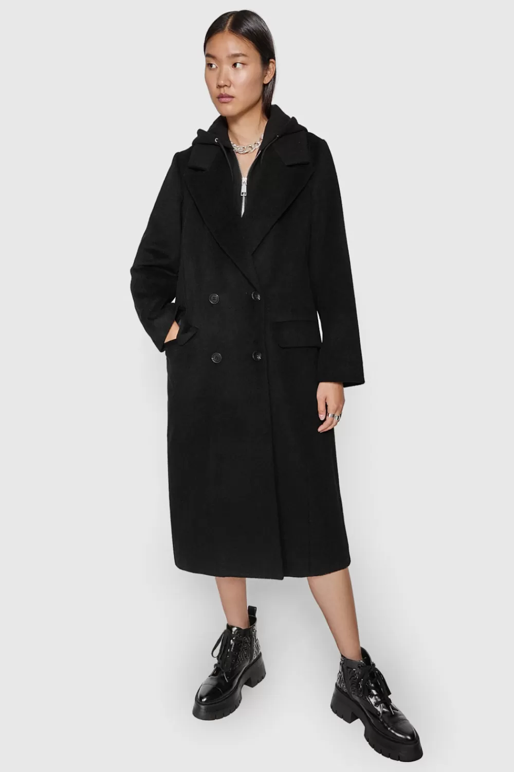 Outlet Rebecca Minkoff Double Breasted Coat With Hoodie Bib BLACK/BLACK