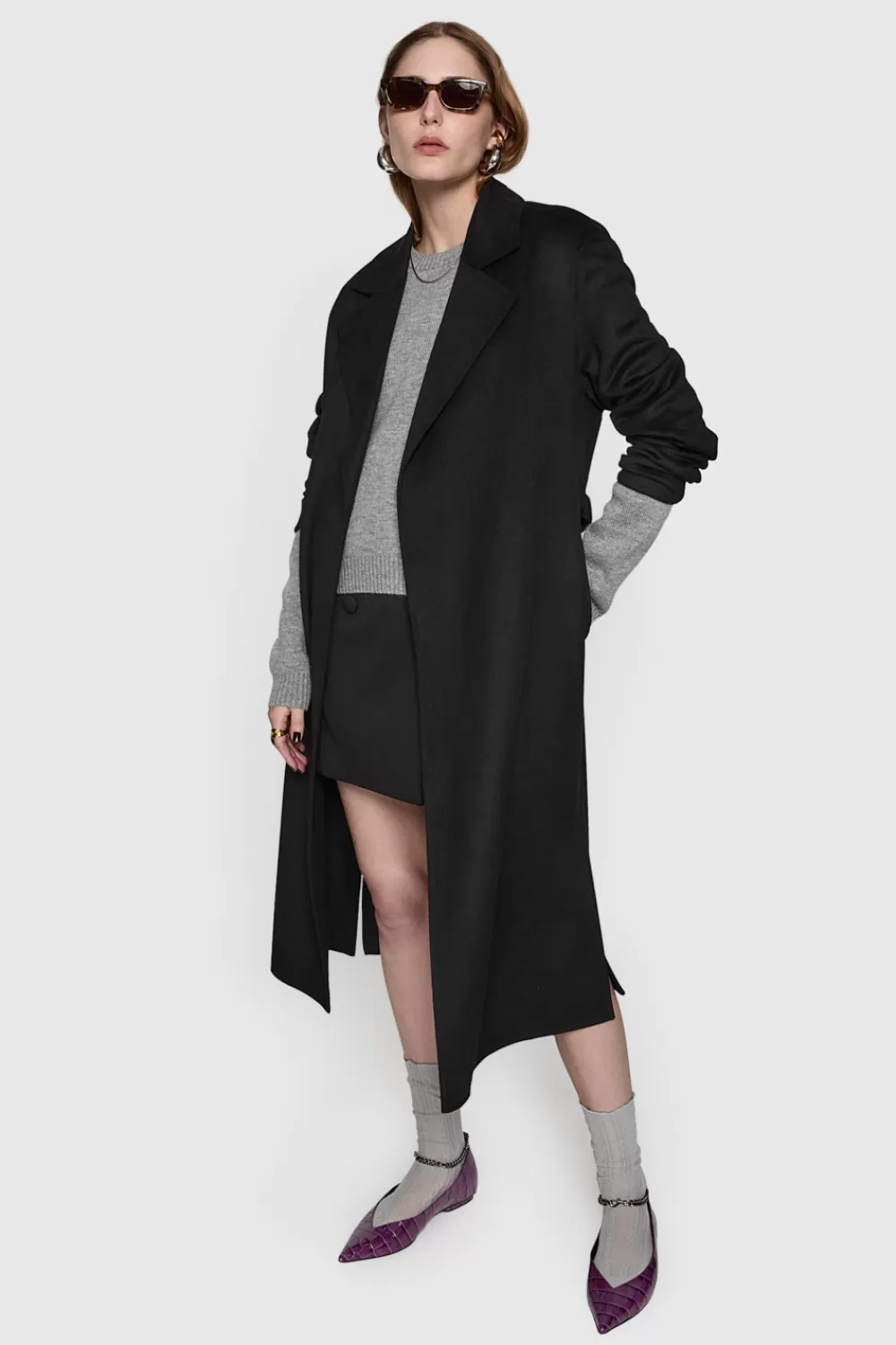 Best Sale Rebecca Minkoff Double Face Wool Belted Wrap Coat BLACK