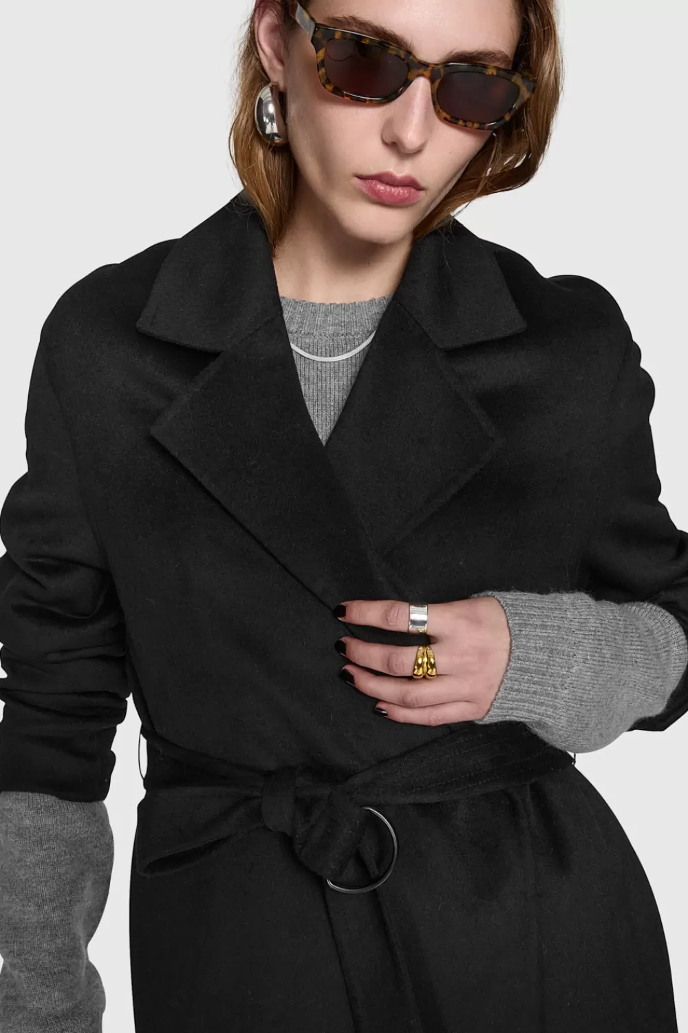 Best Sale Rebecca Minkoff Double Face Wool Belted Wrap Coat BLACK