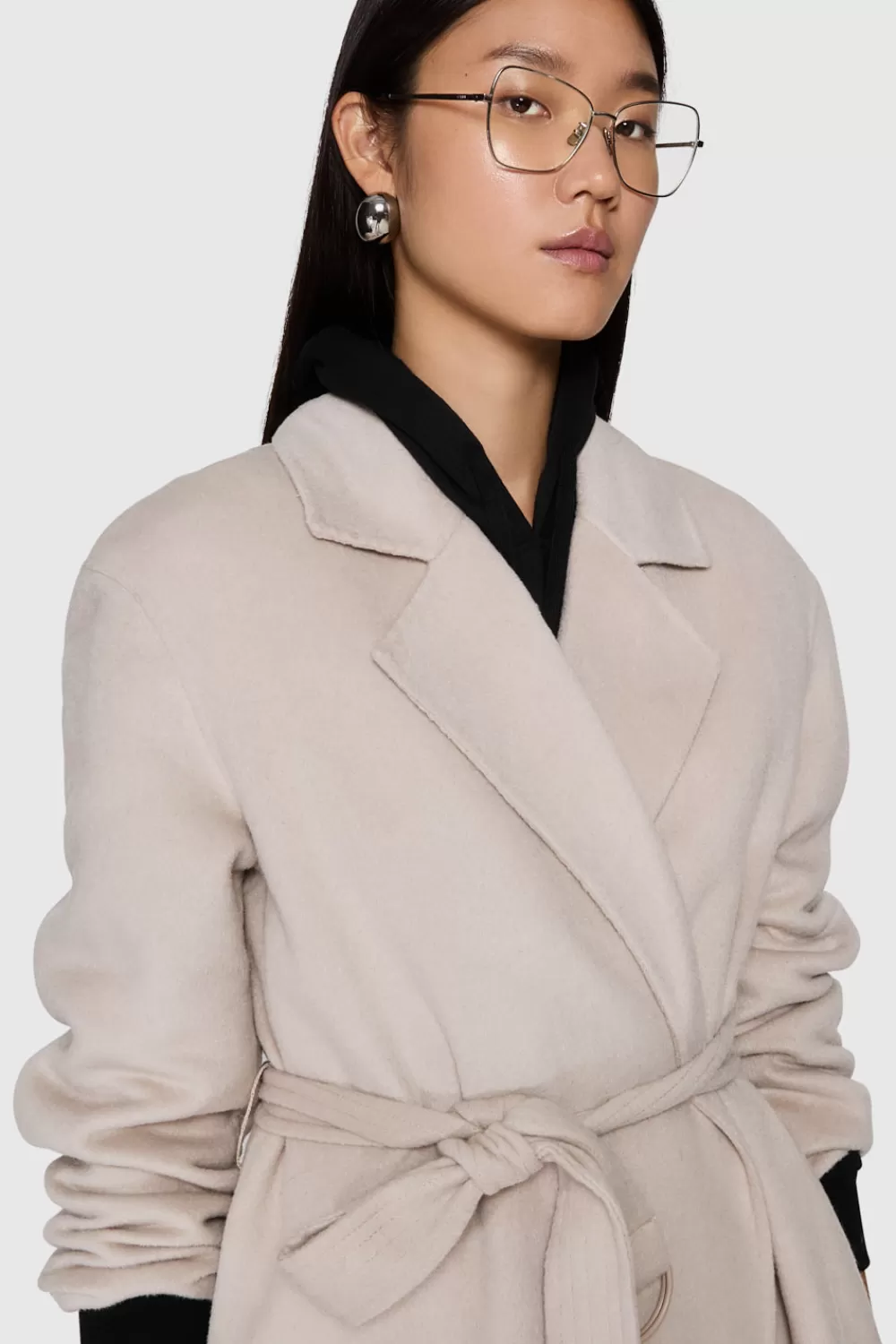 Flash Sale Rebecca Minkoff Double Face Wool Belted Wrap Coat STONE