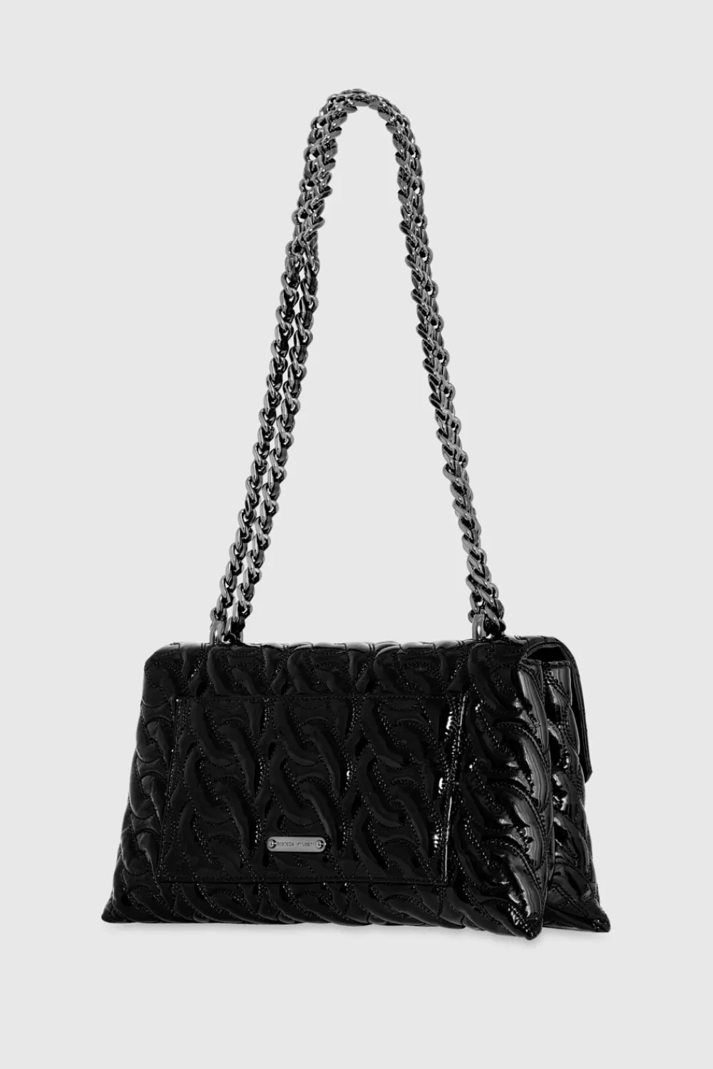 New Rebecca Minkoff Double Gusset Crossbody With Chain Quilt BLACK/BLACKSHELLAC