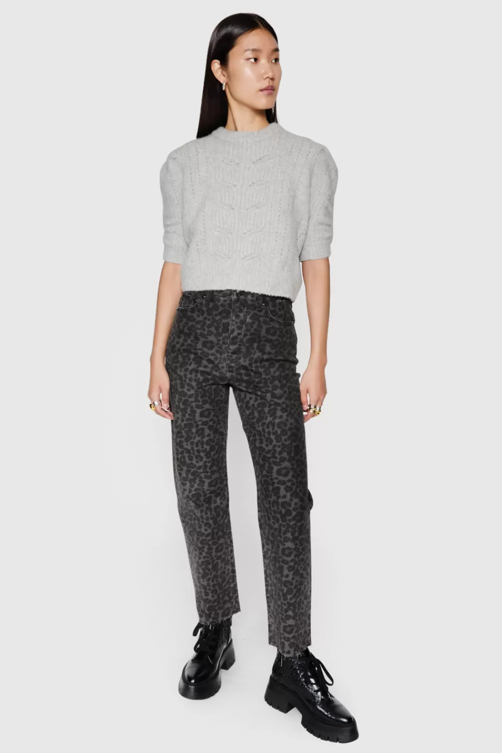 New Rebecca Minkoff Ezra Printed Denim GreyLeopard