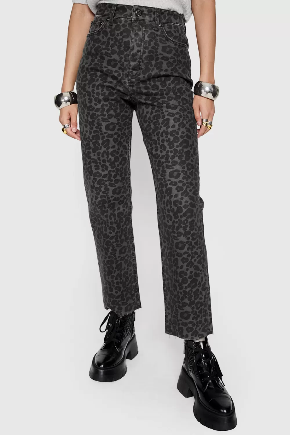 New Rebecca Minkoff Ezra Printed Denim GreyLeopard