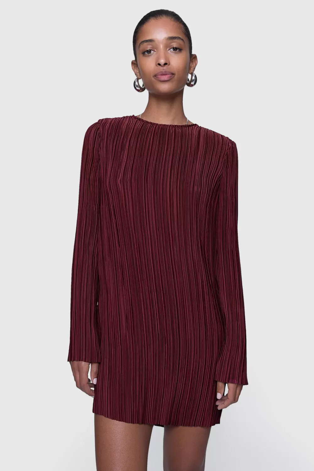 Hot Rebecca Minkoff Iris Pleated Long Sleeve Mini Lacquer