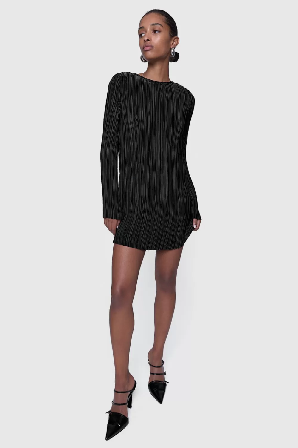 Fashion Rebecca Minkoff Iris Pleated Long Sleeve Mini TrueBlack