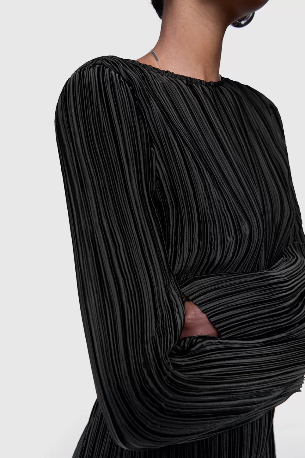 Fashion Rebecca Minkoff Iris Pleated Long Sleeve Mini TrueBlack