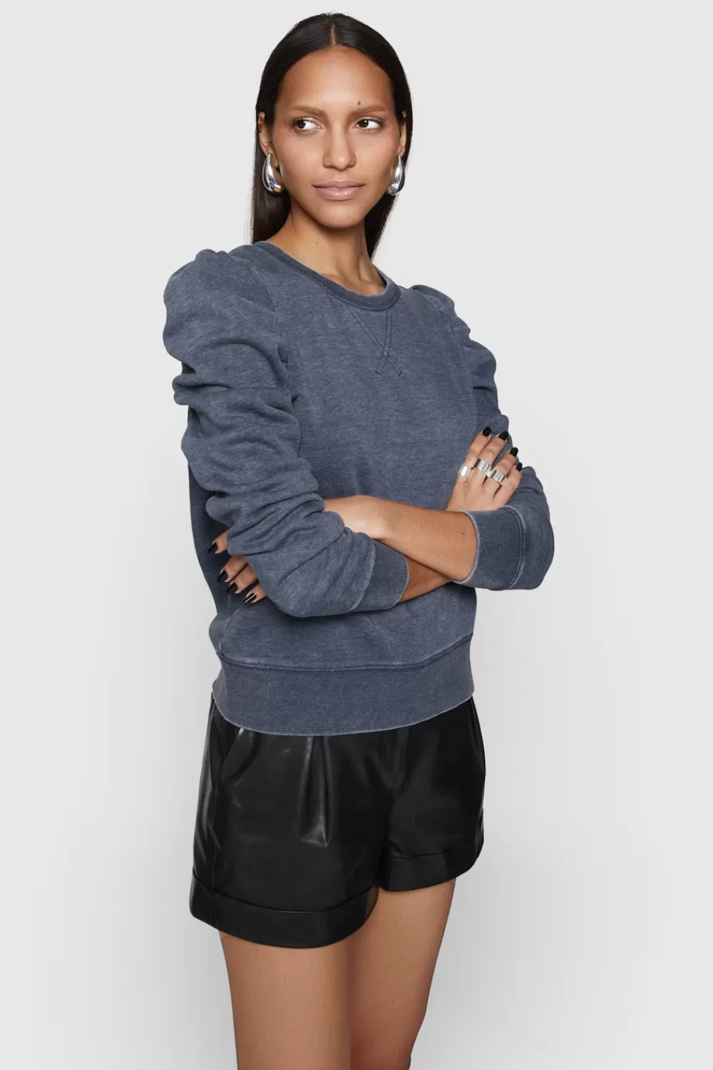 New Rebecca Minkoff Janine Sweatshirt IndigoAcidWash