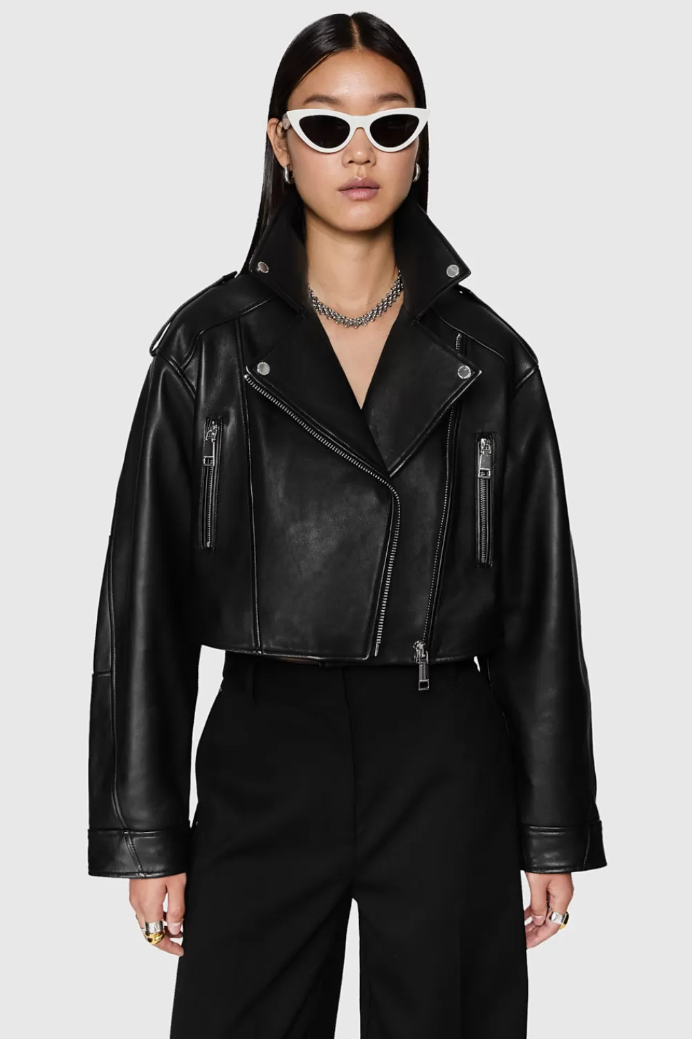 Sale Rebecca Minkoff Oversized Cropped Moto Jacket BLACK