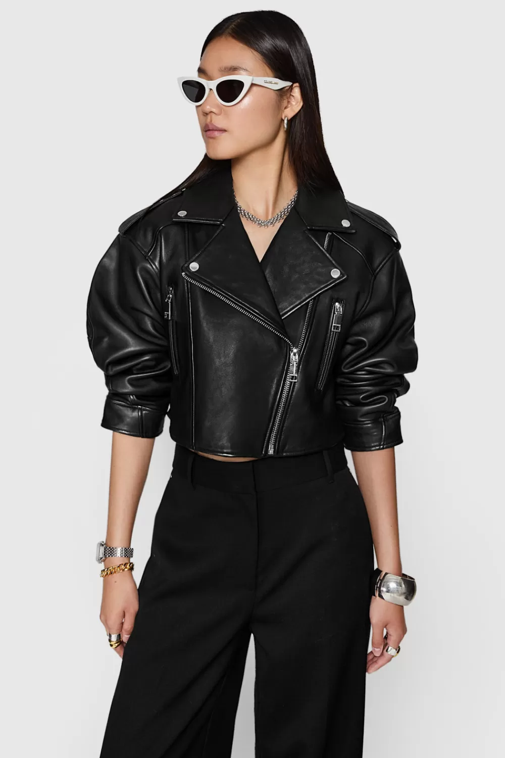 Sale Rebecca Minkoff Oversized Cropped Moto Jacket BLACK