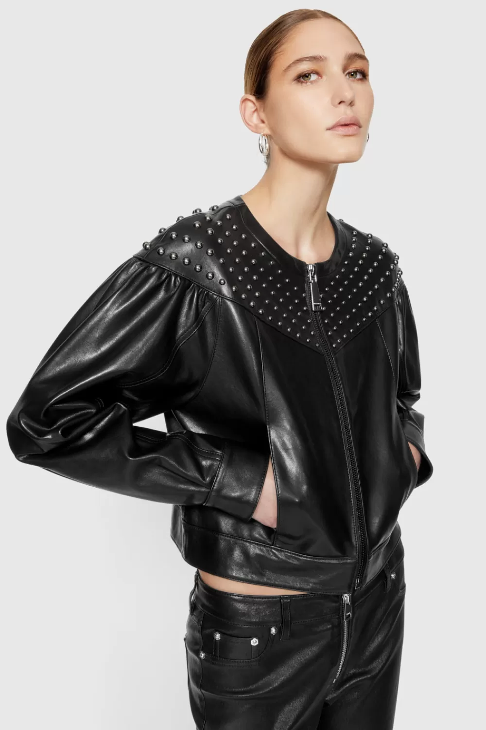 Flash Sale Rebecca Minkoff Ozzy Studded Leather Jacket TRUEBLACK