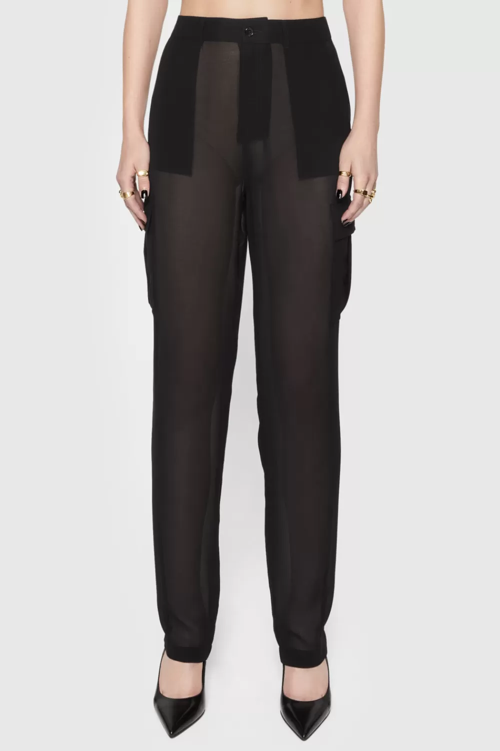 Outlet Rebecca Minkoff Presley Sheer Cargo Pant TRUEBLACK