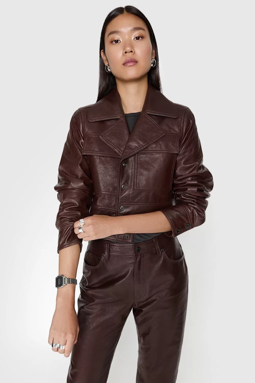 Online Rebecca Minkoff Ryder Cropped Leather Jacket Chestnut