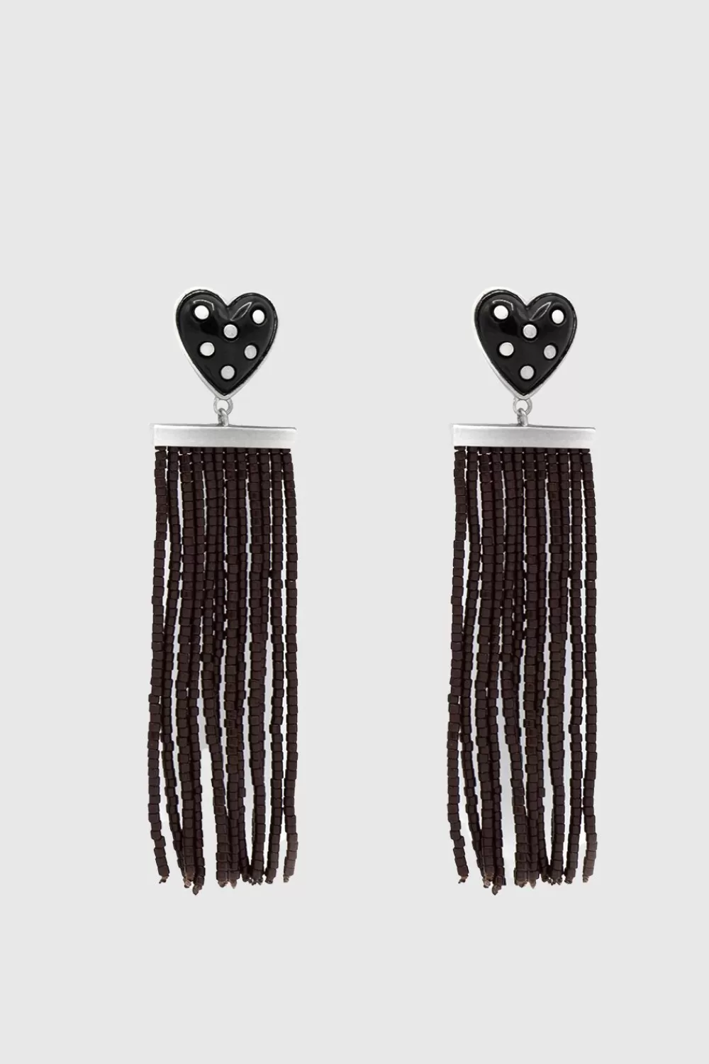 Clearance Rebecca Minkoff Studded Heart Fringe Seed Bead Earrings