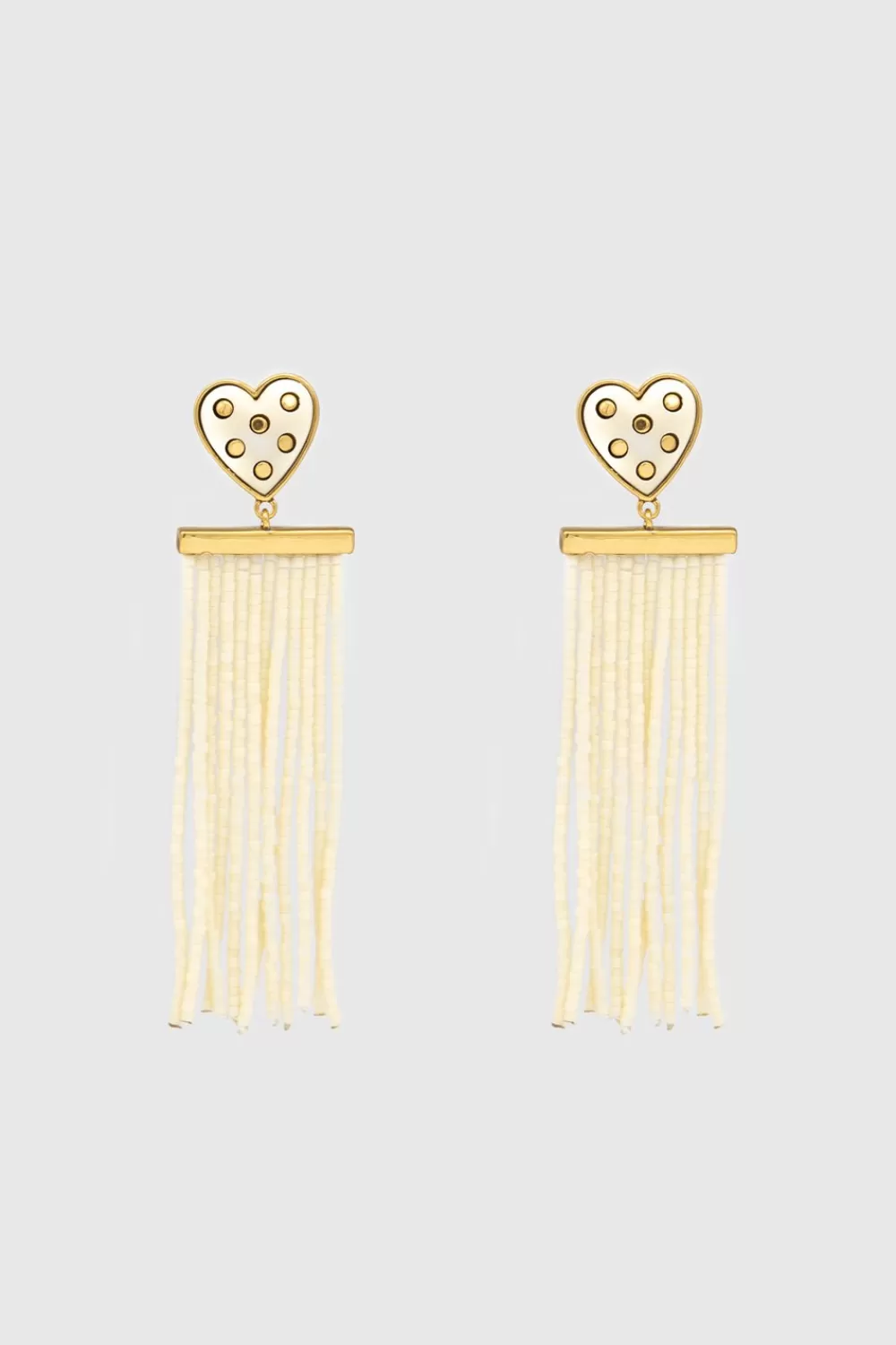 Hot Rebecca Minkoff Studded Heart Fringe Seed Bead Earrings