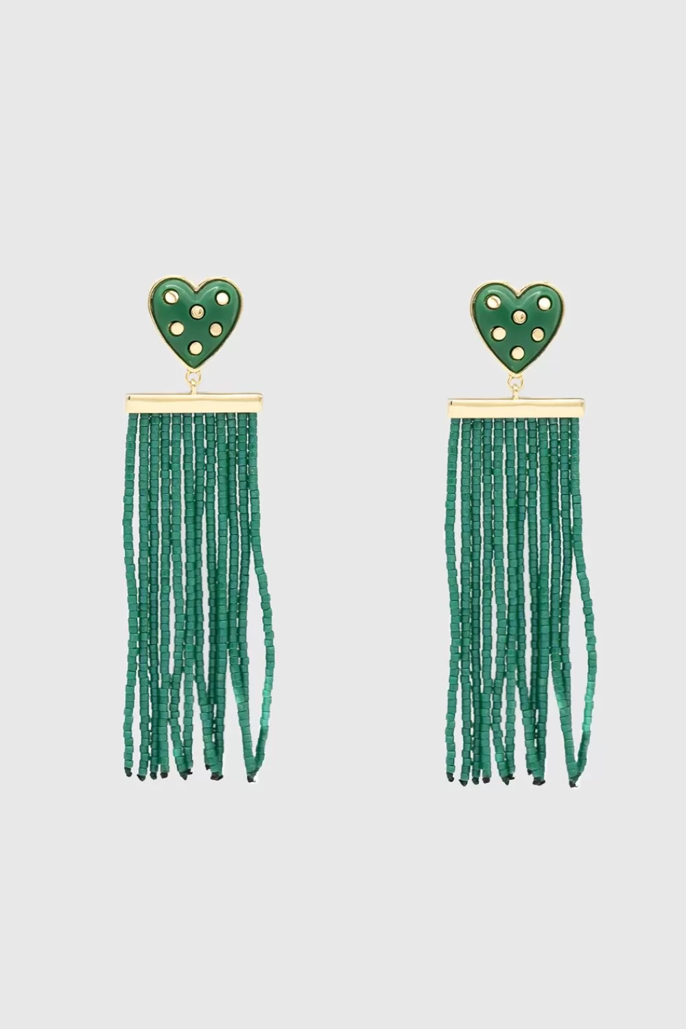 Clearance Rebecca Minkoff Studded Heart Fringe Seed Bead Earrings