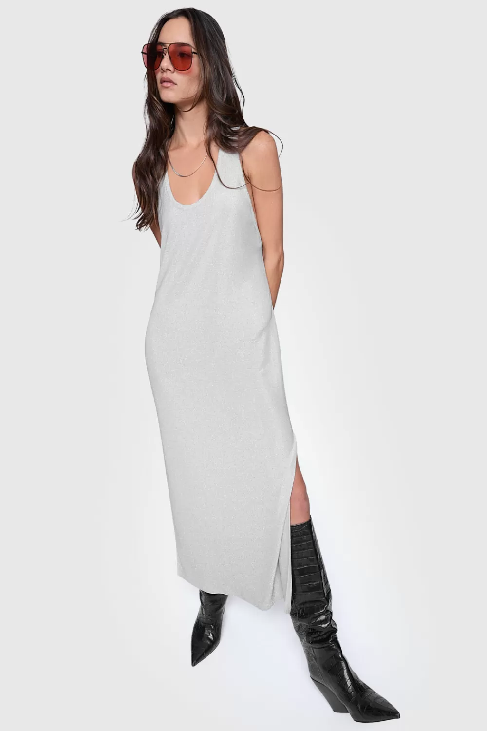 Cheap Rebecca Minkoff Veda U Neck Maxi Dress Silver