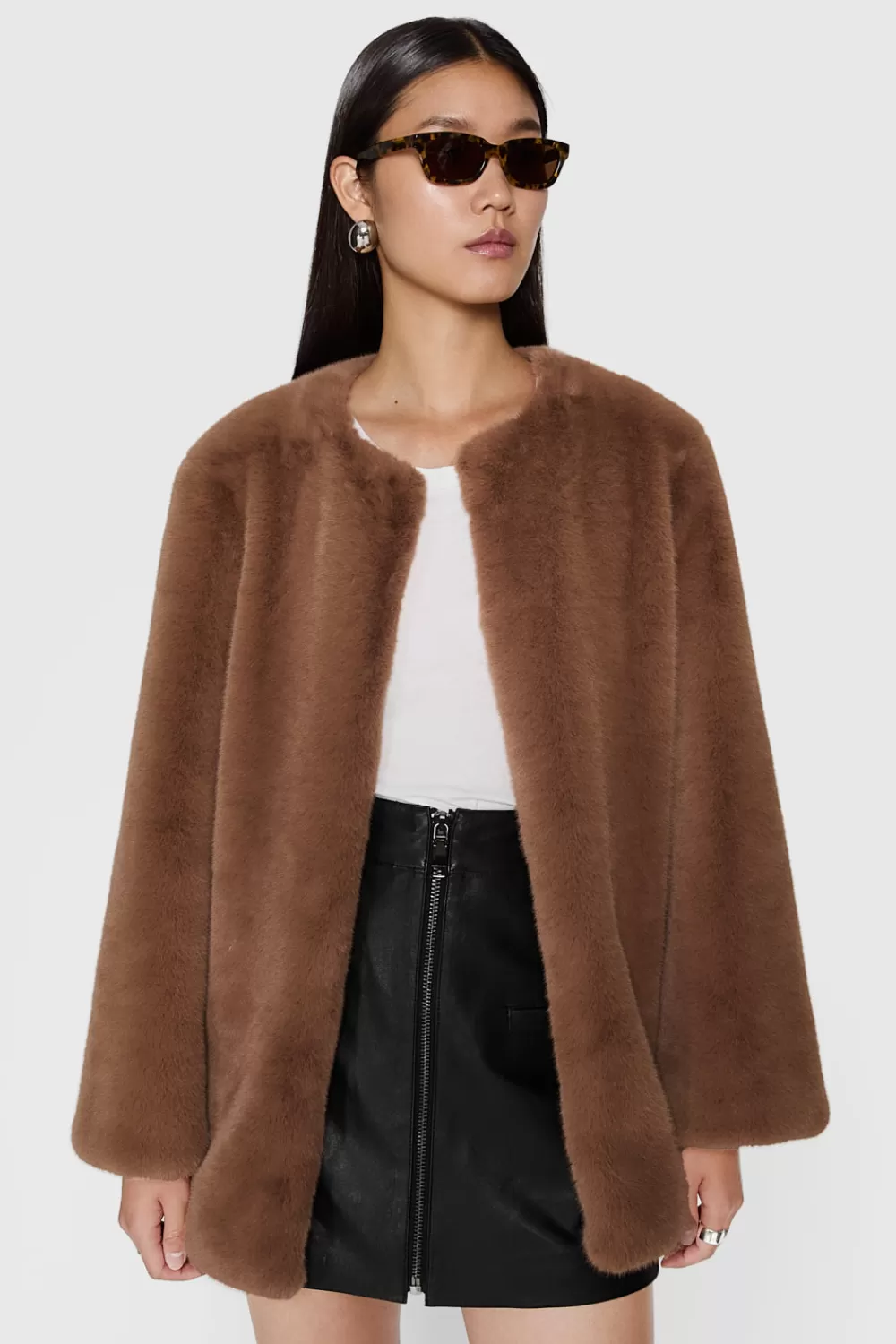 Online Rebecca Minkoff Vegan Fur Collarless Jacket VICUNA