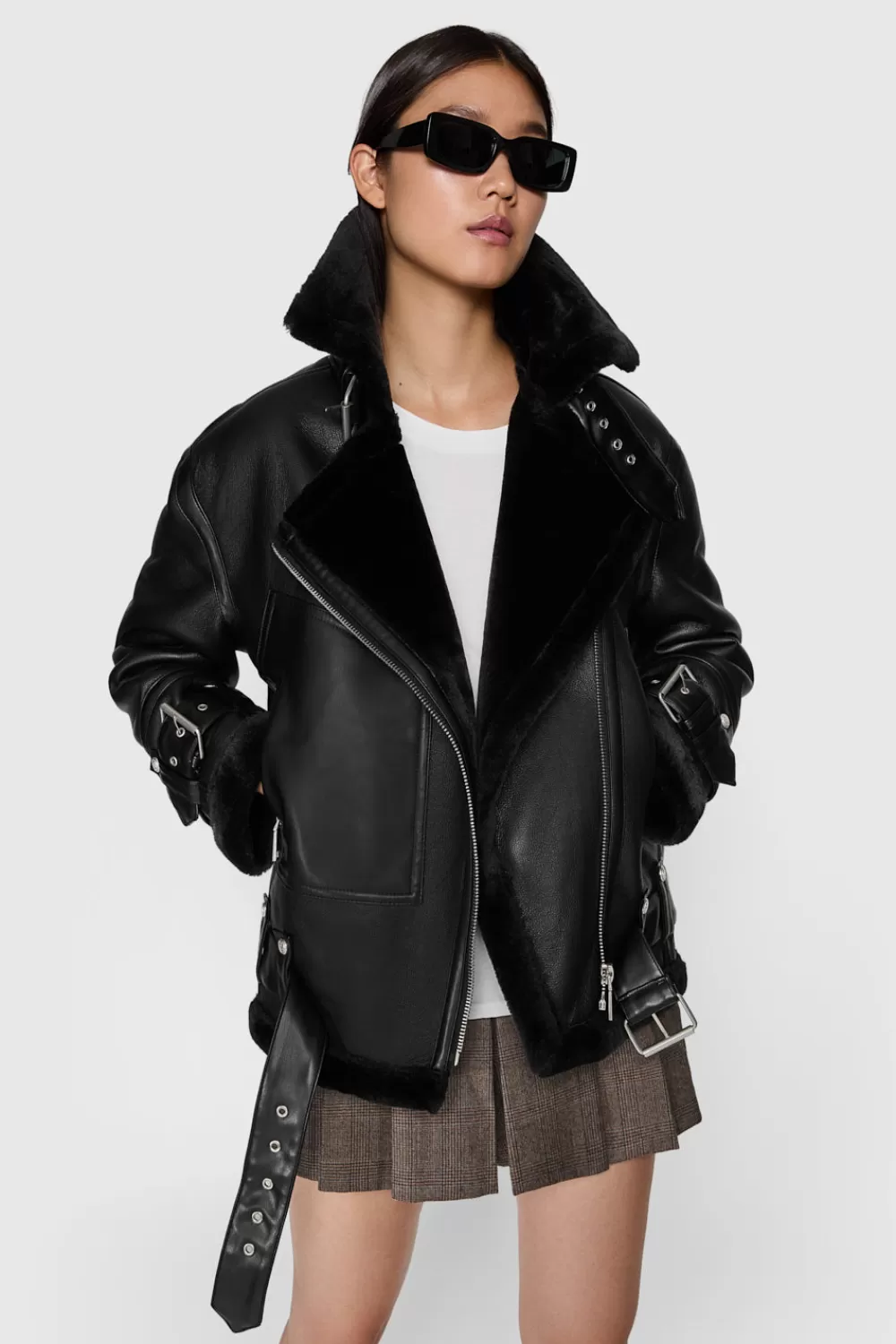 Best Sale Rebecca Minkoff Vegan Shearling Oversized Moto Jacket BLACK